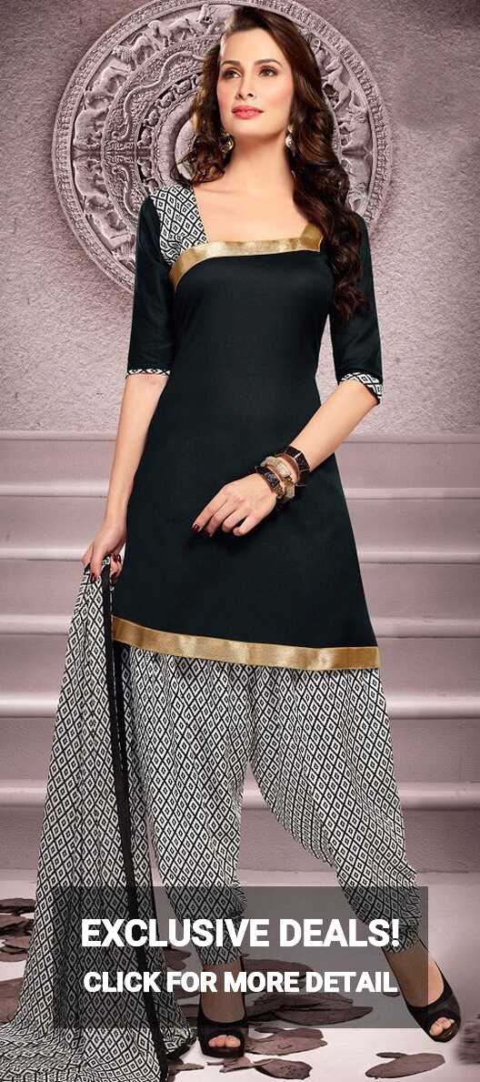 Black Cotton Patiala Salwar Kameez 43460