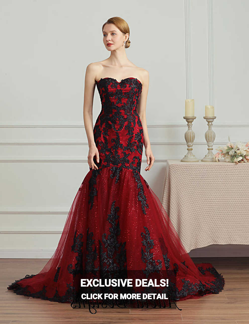 Black Dark Red Mermaid Gothic Wedding Dress – Adela Designs