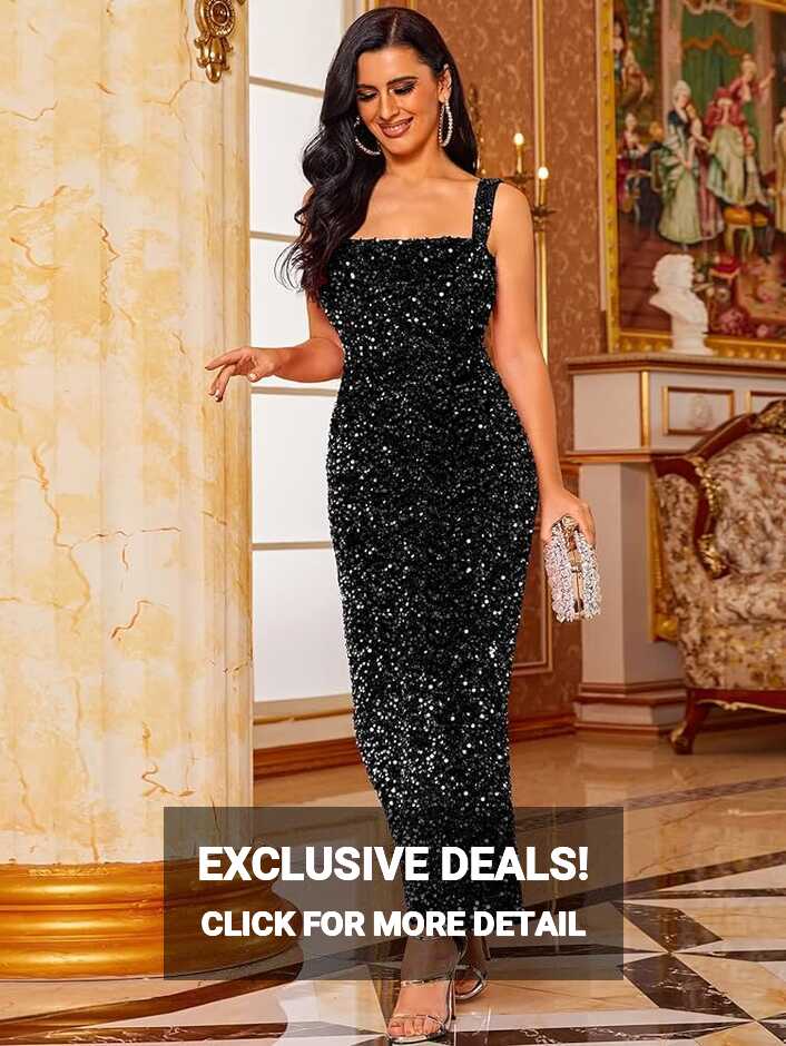 Black Dress For Women Zip Back Sequin Formal Long Dress High Waist ...