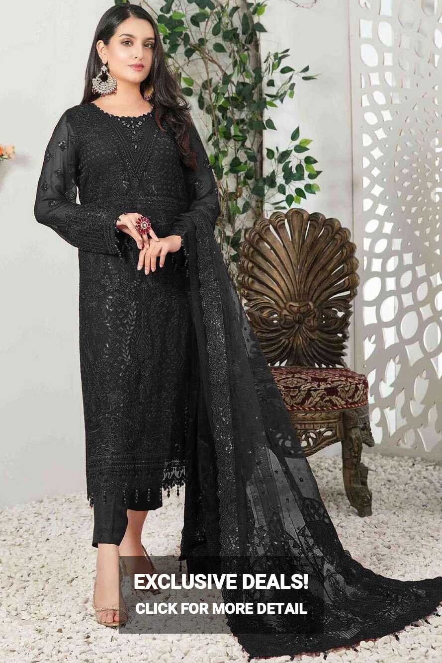 Black Embroidered Faux georgette Eid Salwar Kameez - SK152847