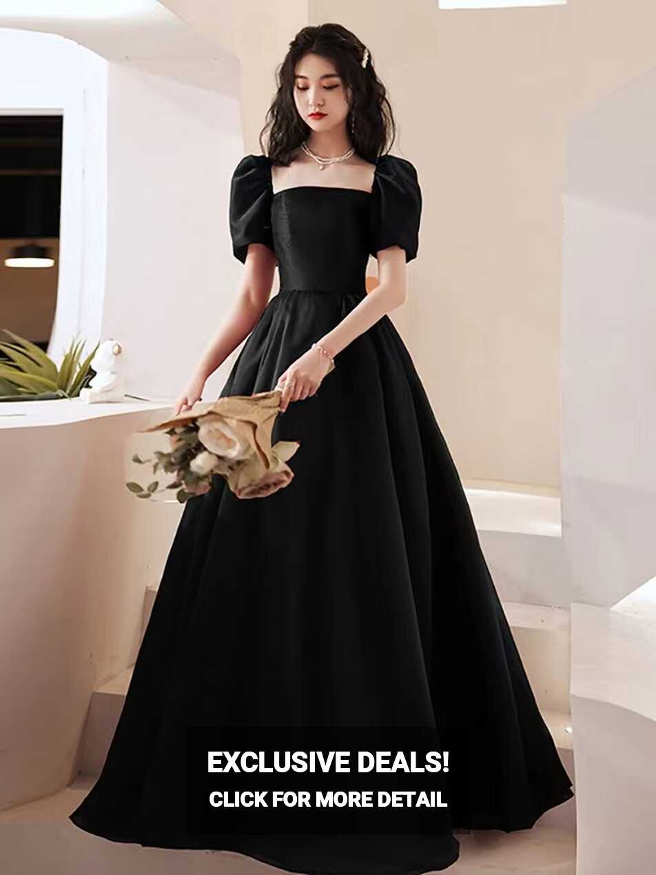 Black Evening Dress, =satin Prom Dress, Off Shoulder Party Dress ...