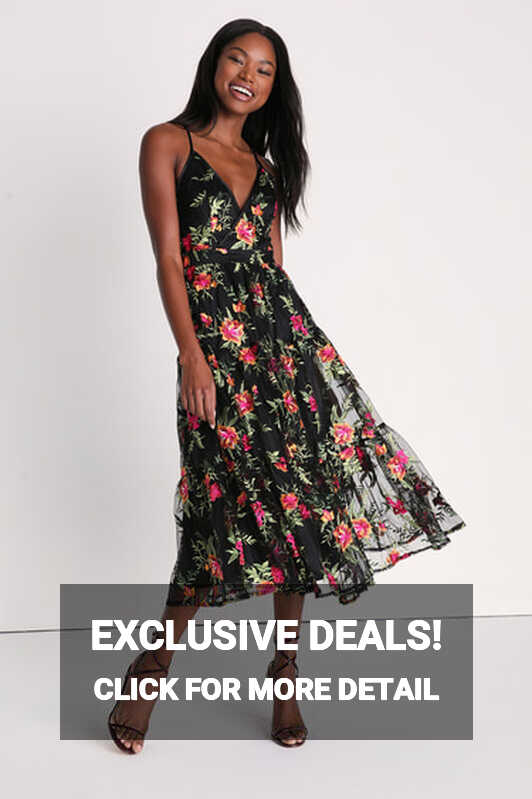 Black Floral Dress - Embroidered Dress - Floral Midi Dress - Lulus