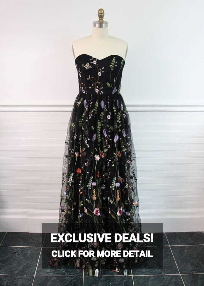 Black Floral Gown, Floral Maxi Dress, Black Wedding Dress, Prom ...