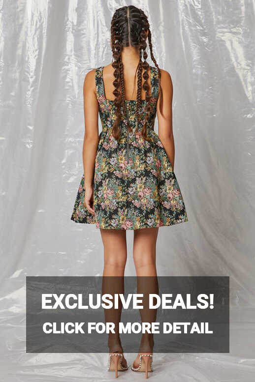 Black Floral Jacquard Babydoll Sleeveless Mini Dress