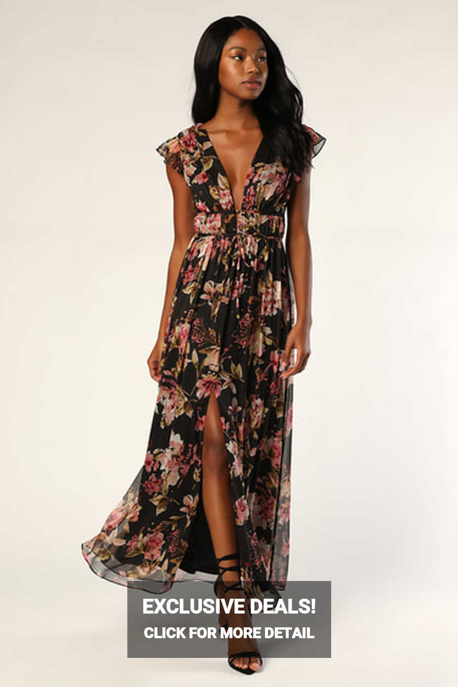 Black Floral Maxi Dress - Chiffon Maxi Dress - Ruffled Maxi - Lulus