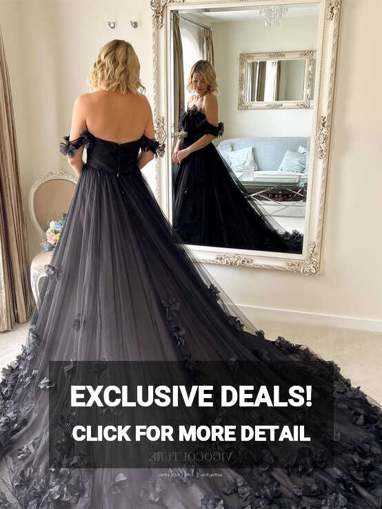 Black Floral Prom Dresses Off the Shoulder Formal Dress 24033 ...