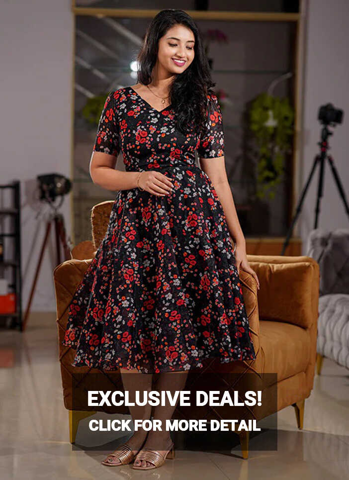 Black Flower Printed Georgette Short Dress – Shinisha