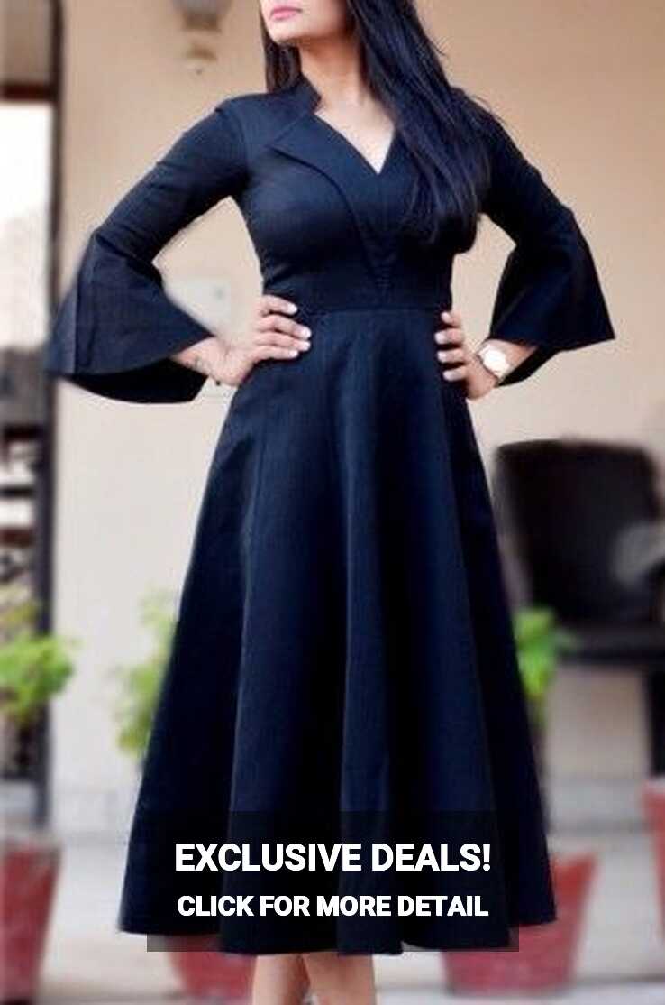 Black Formal Padded Bell Sleeves Dress