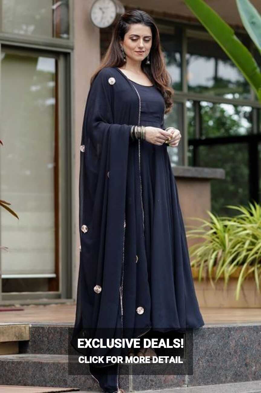 Black Georgette Plain Salwar Suit With Dupatta