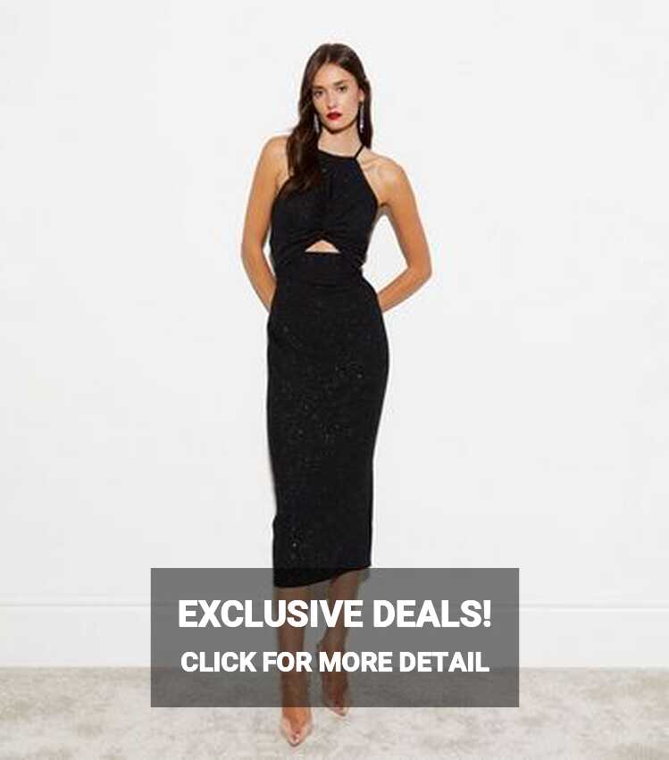 Black Glitter Twist Front Midi Dress | New Look