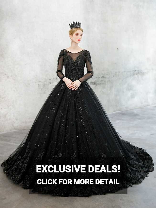 Black Gothic Ball Gown Wedding Dress Bridal Gown Long Sleeves ...