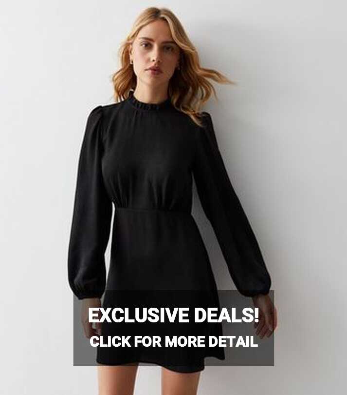 Black High Neck Long Sleeve Mini Dress | New Look