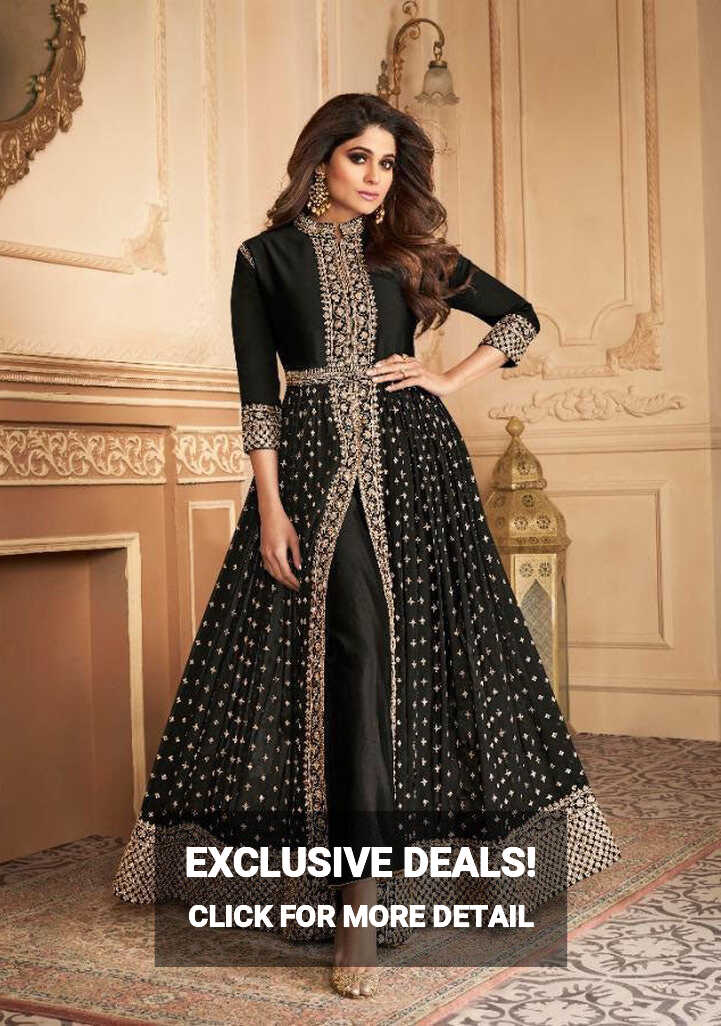 Black Indian Designer Party Wear Front Slit Anarkali Dress | Asian ...