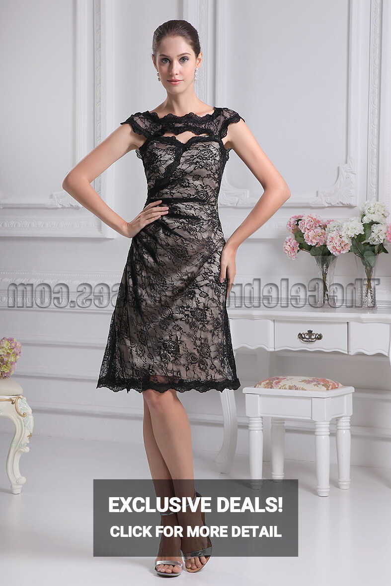 Black Knee Length Lace Cocktail Party Graduation Dresses ...