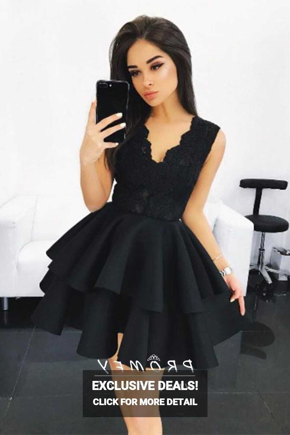 Black Lace &amp; Satin Scalloped Short Cocktail Dress