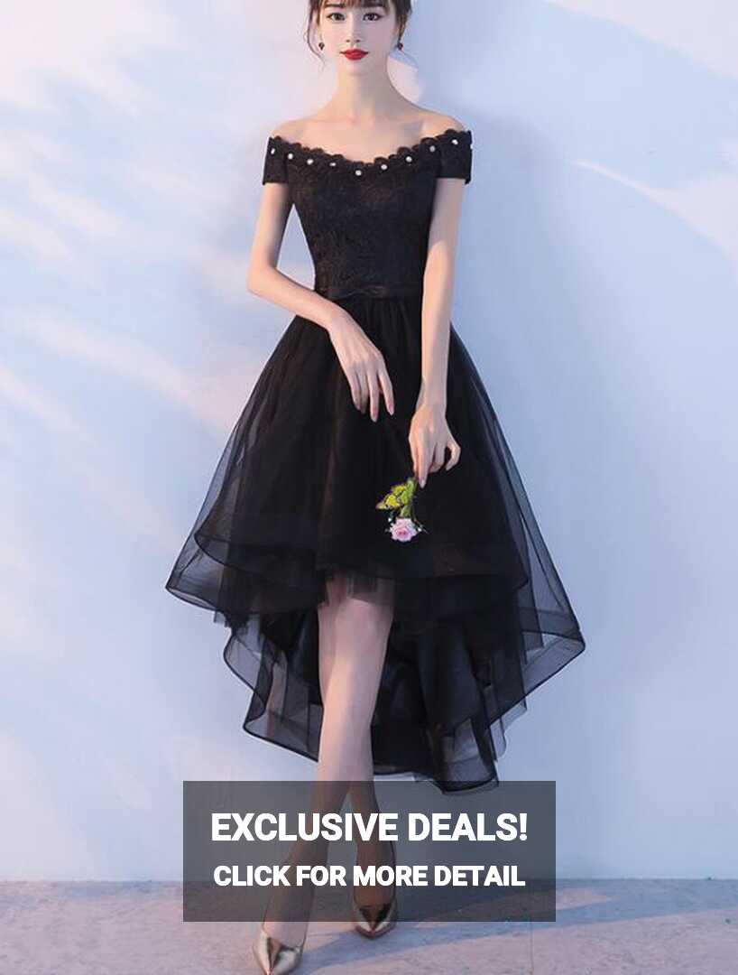 Black Lace And Tulle Lovely Party Dress, High Low Formal Dress ...