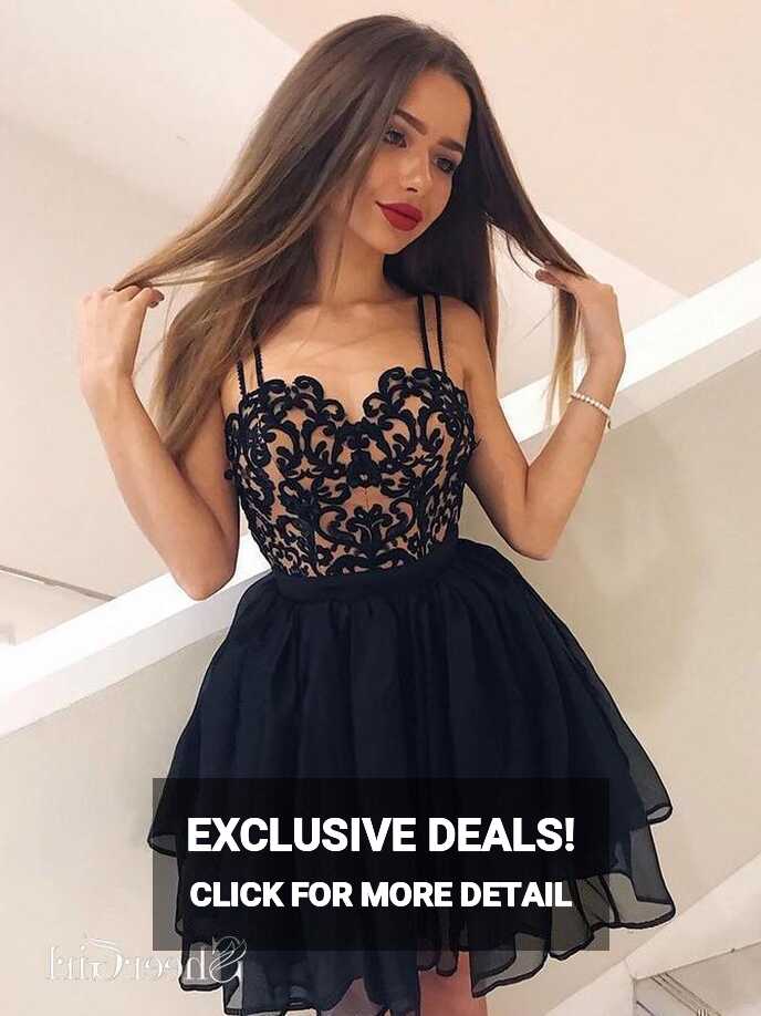 Black Lace Mini Homecoming Dresses Spaghetti Strap Short Cocktail ...