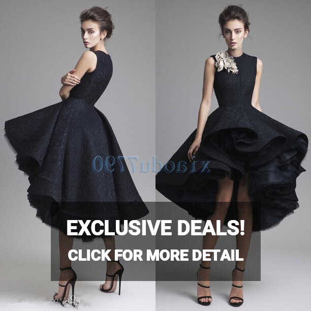 Black Lace Short High Low Prom Evening Party Dress Cocktail ...