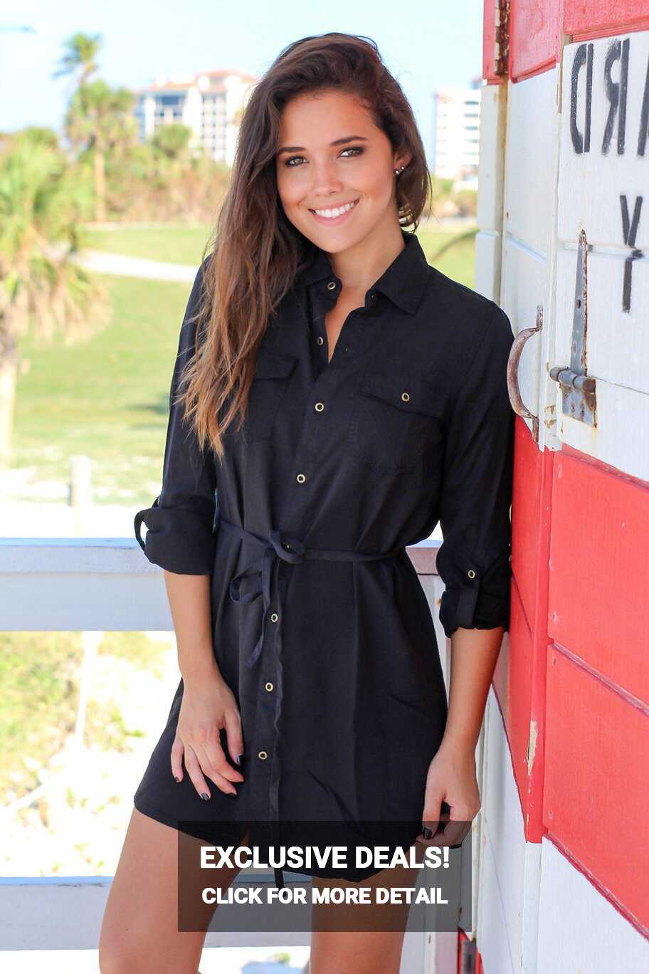 Black Long Sleeve Button Down Short Dress | Short Dresses – Saved ...