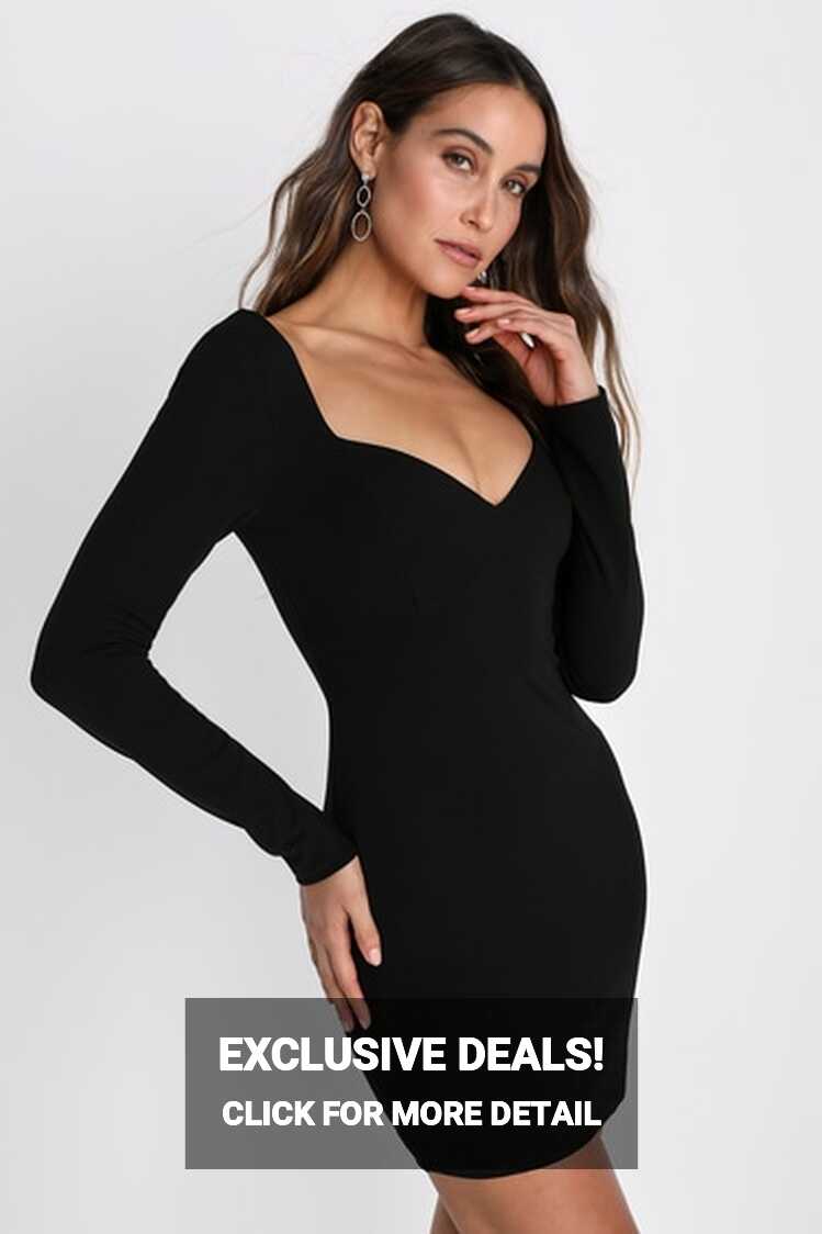 Black Long Sleeve Dress - Bodycon Mini Dress - Strappy Mini Dress ...