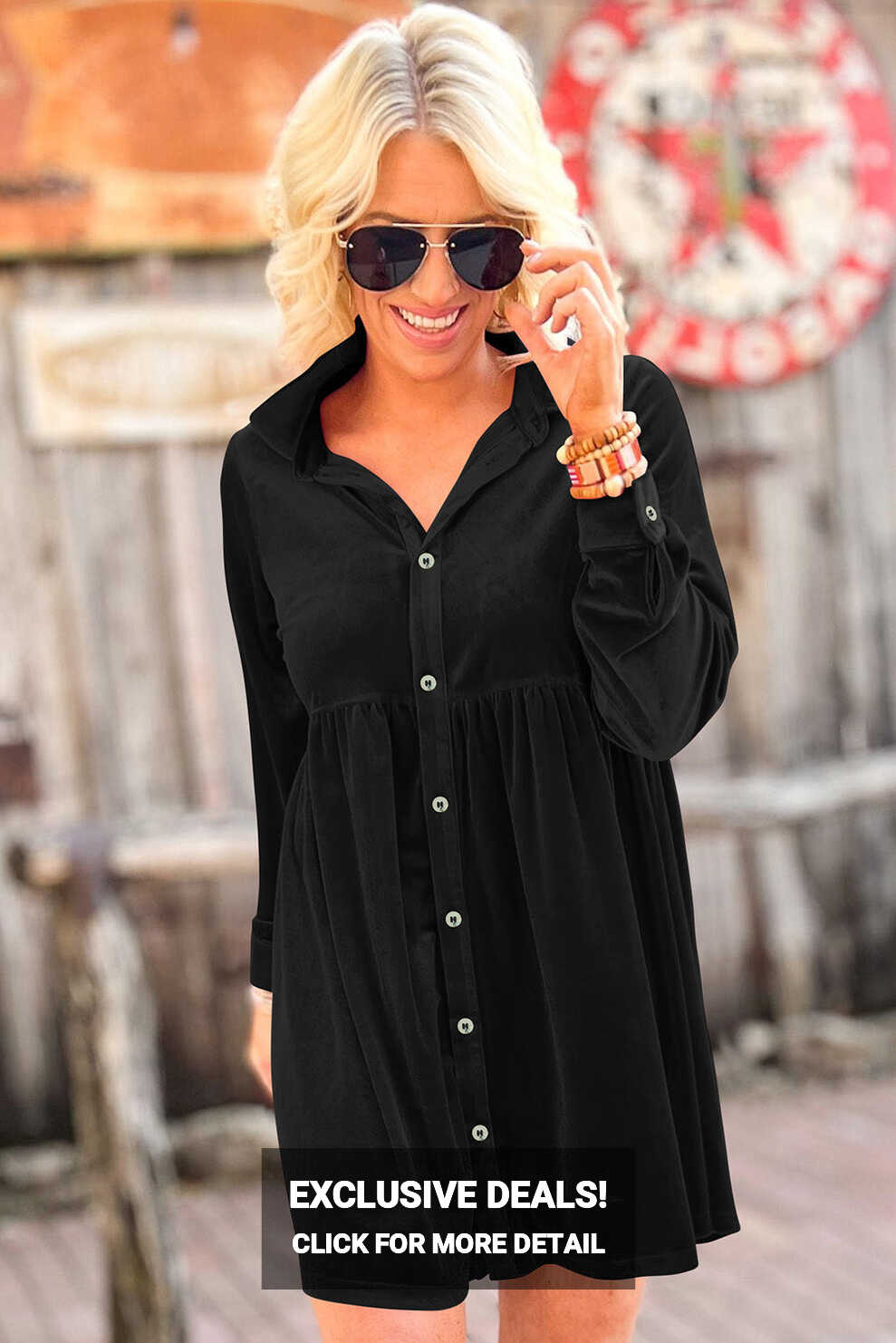 Black Long Sleeve Ruffle Velvet Button Up Dress – Emmeline&#39;s Fashion