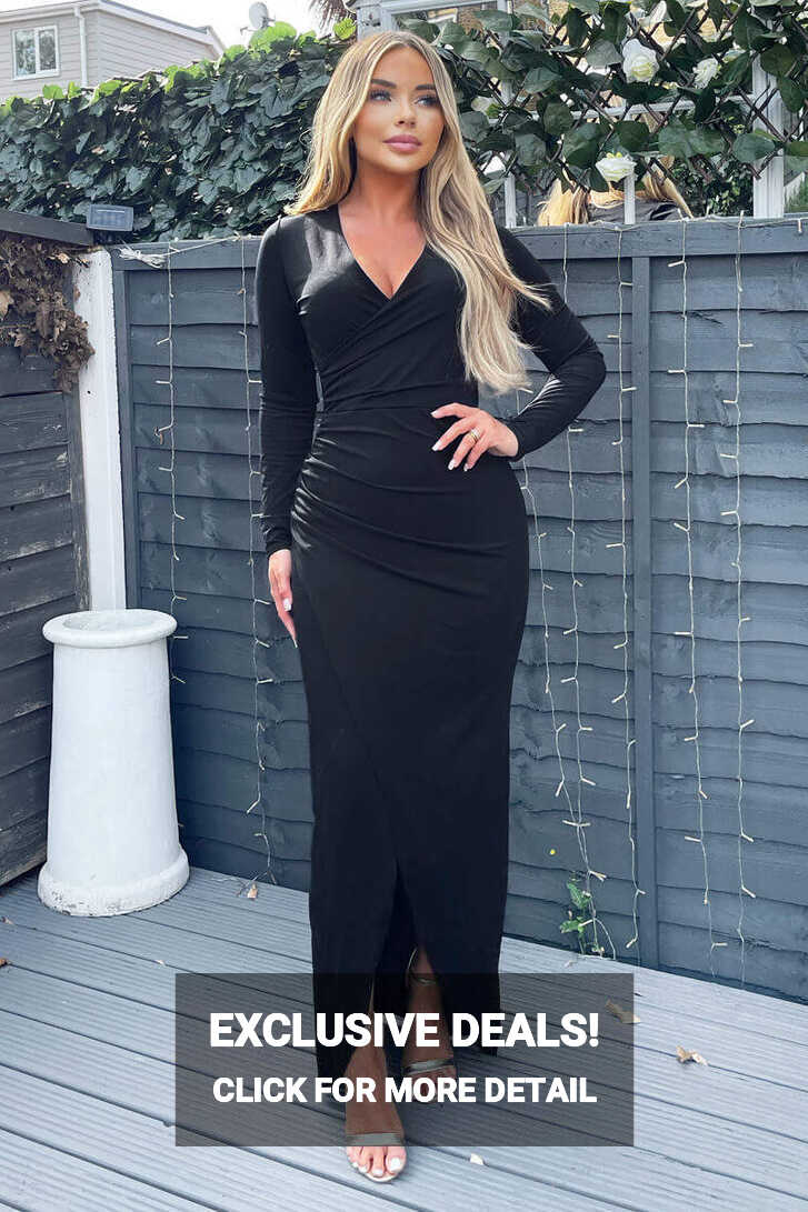 Black Long Sleeve Wrap Over Maxi Dress – AX Paris