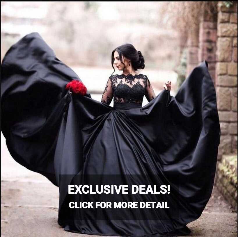 Black Long Sleeves Lace Elegant Modest Prom Dress, A-Line Ball ...