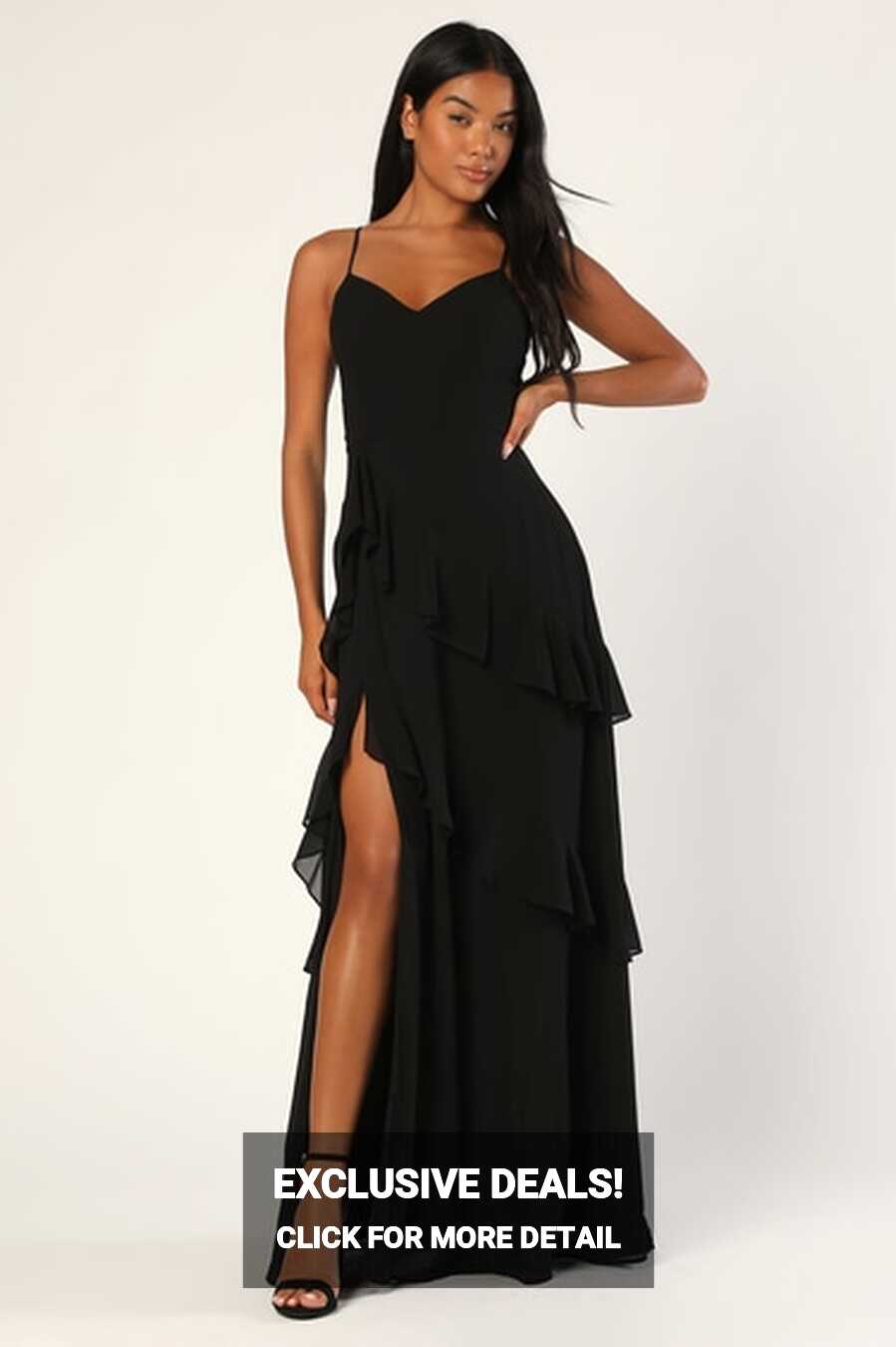 Black Maxi Dress - Black Ruffled Maxi Dress - Tiered Maxi Dress ...