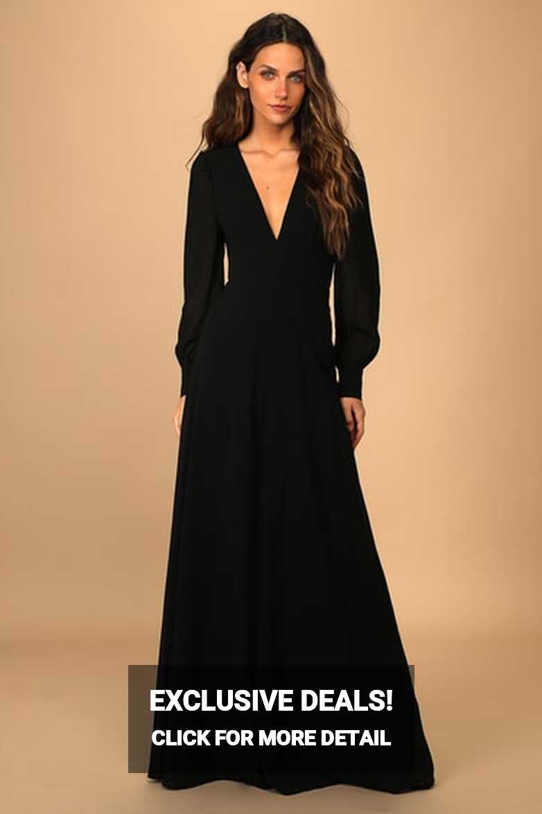 Black Maxi Dress - Chic Open Back Dress - Long Sleeve Maxi Dress ...