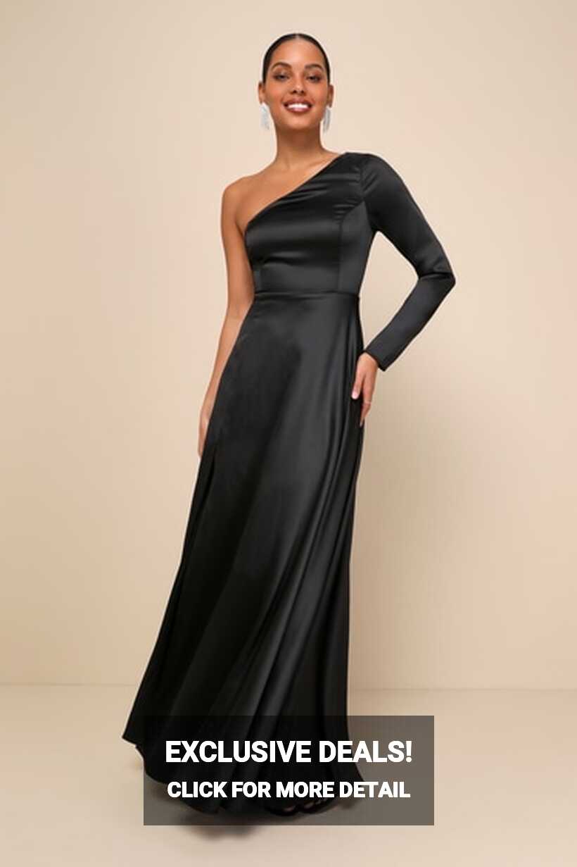 Black Maxi Dress - One-Shoulder Maxi Dress - Long Sleeve Dress - Lulus