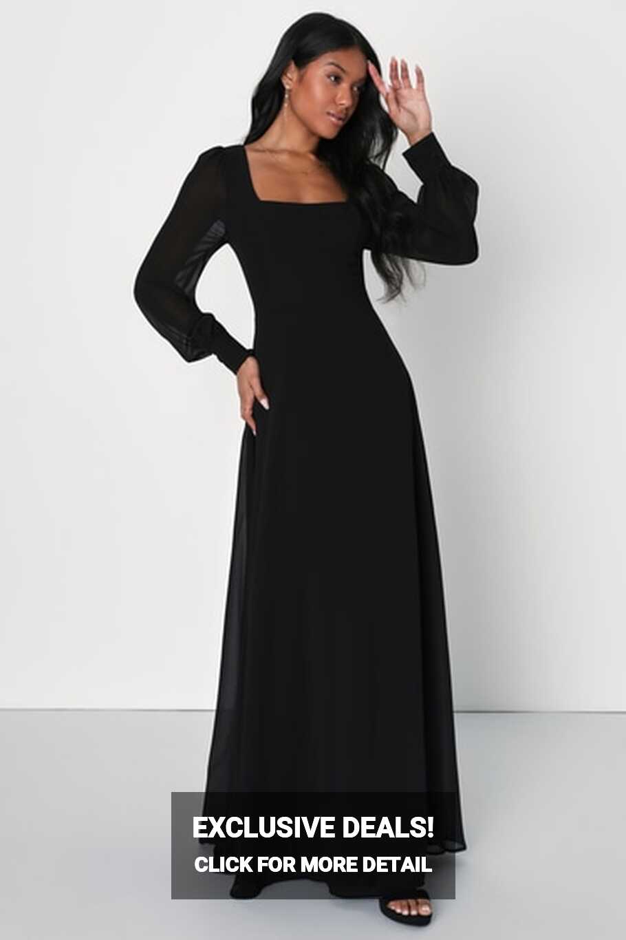 Black Maxi Dress - Square Neck Maxi Dress - Balloon Sleeve Dress ...