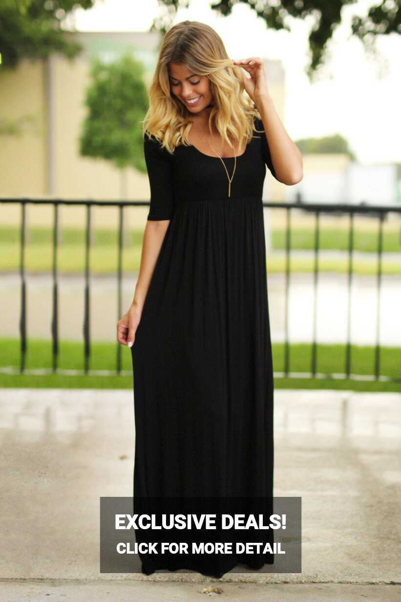 Black Maxi Dress with 3/4 Sleeves | Black Long Dress | Casual Maxi ...