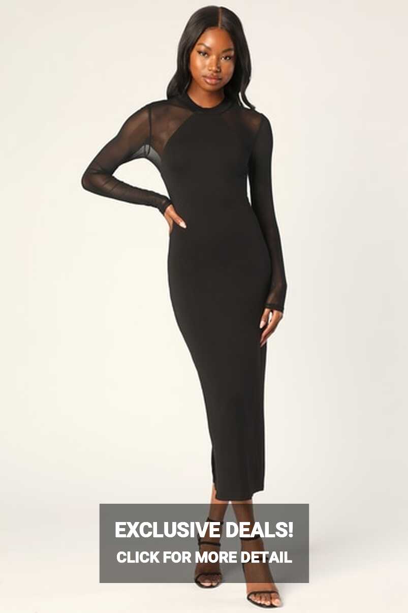 Black Mesh Dress - Long Sleeve Dress - Black Sheer Midi Dress - Lulus