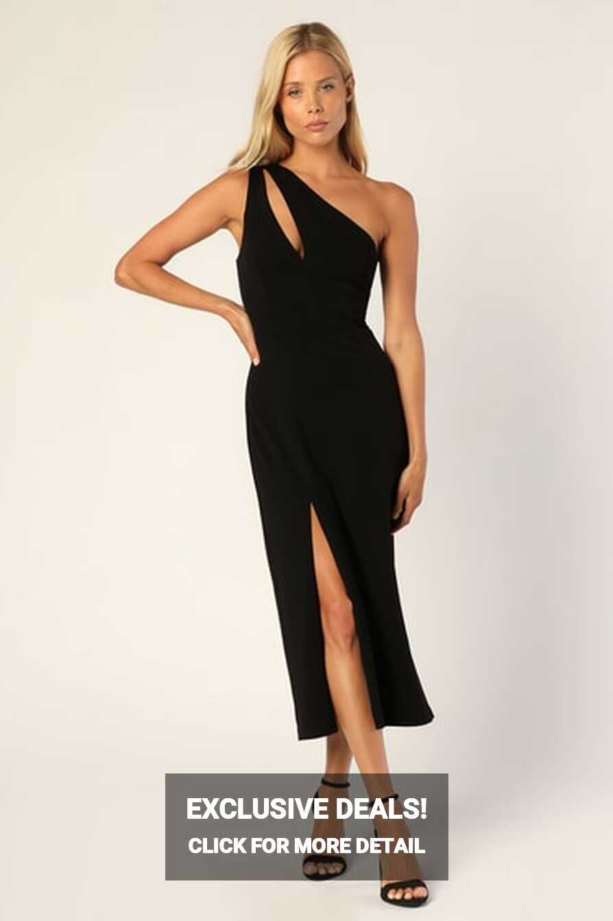 Black Midi Dress - Asymmetrical Dress - One-Shoulder Dress - Lulus