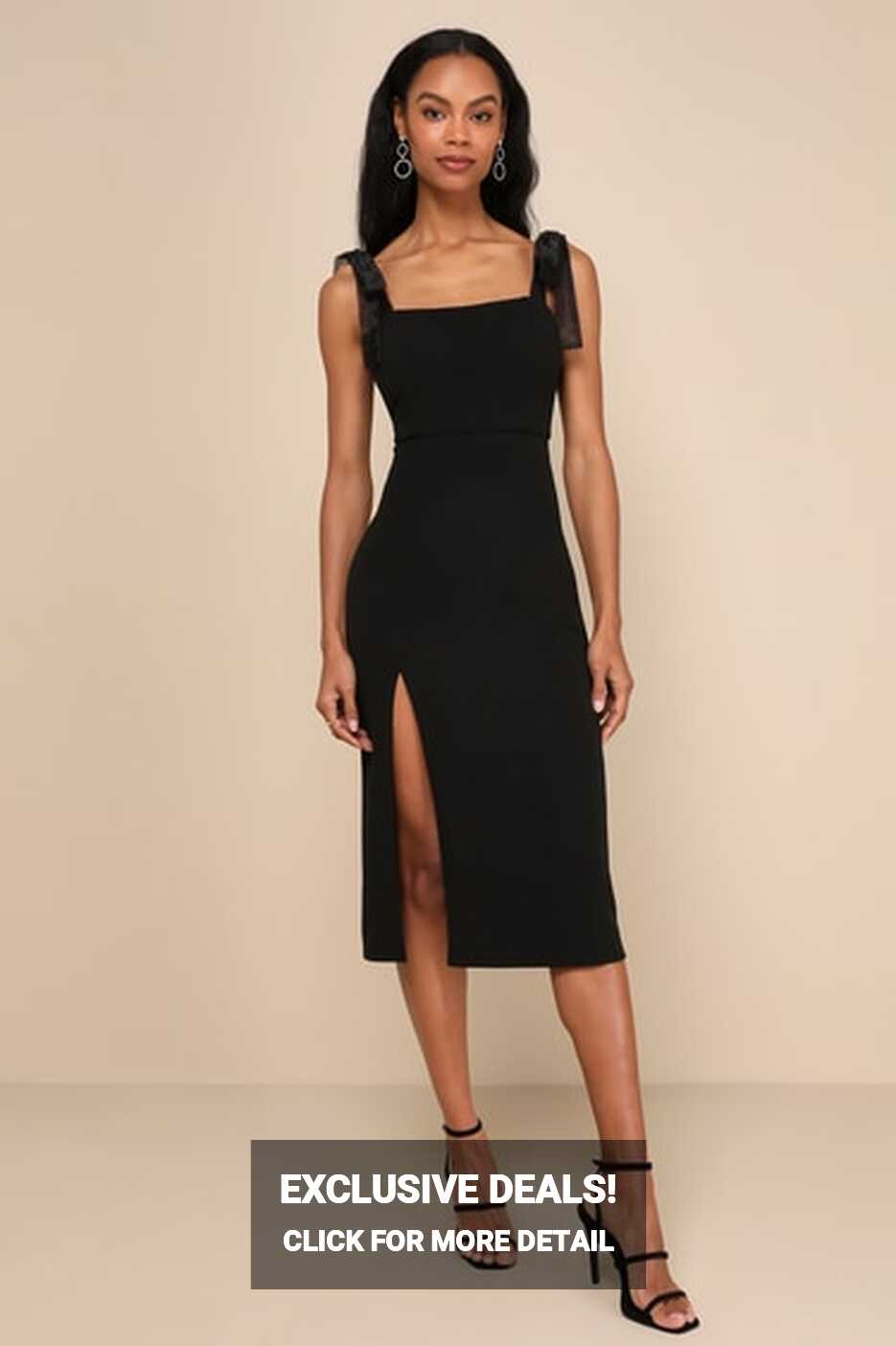 Black Midi Dress - Bodycon Midi Dress - Tie-Strap Midi Dress - Lulus