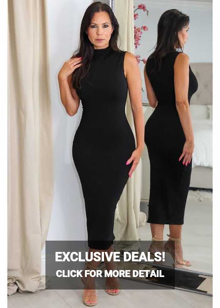 Black Midi Sleeveless Bodycon dress - Happy Wishy