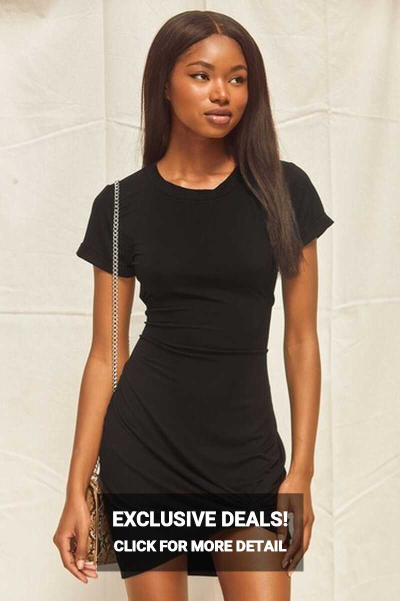 Black Mini Dress - Short Sleeve Dress - Knotted T-Shirt Dress - Lulus