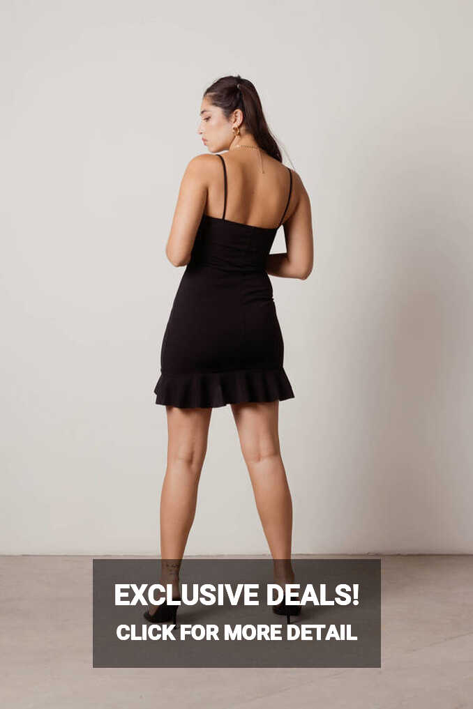 Black Mini Dresse - Ruffled Bottom Bodycon Dress - Wrap Dress