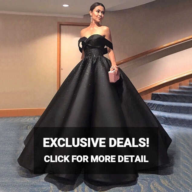 Black Modest Ball Gown, Long Elegant Unique Design Off the ...