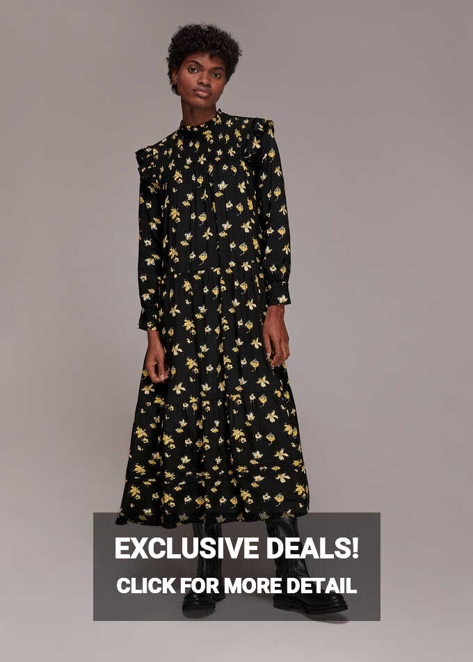 Black/Multi Falling Floral Midi Dress | WHISTLES |