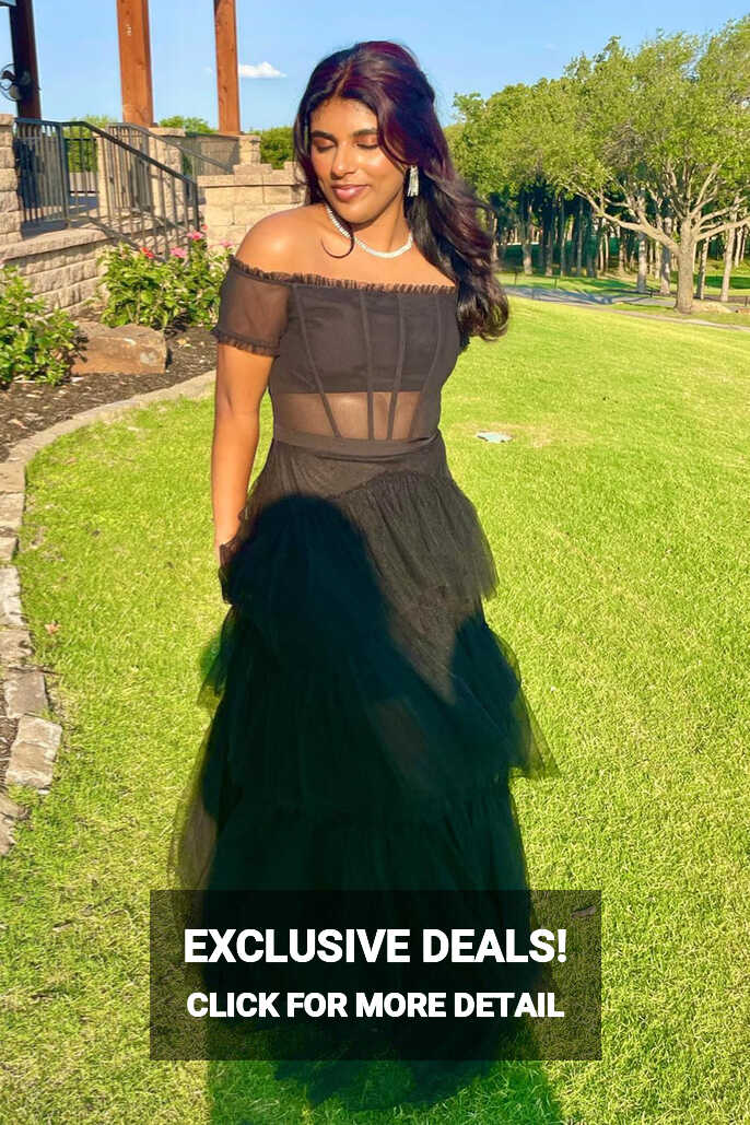 Black Off-the-Shoulder Ruffle Multi-Layers Long Prom Dress ...