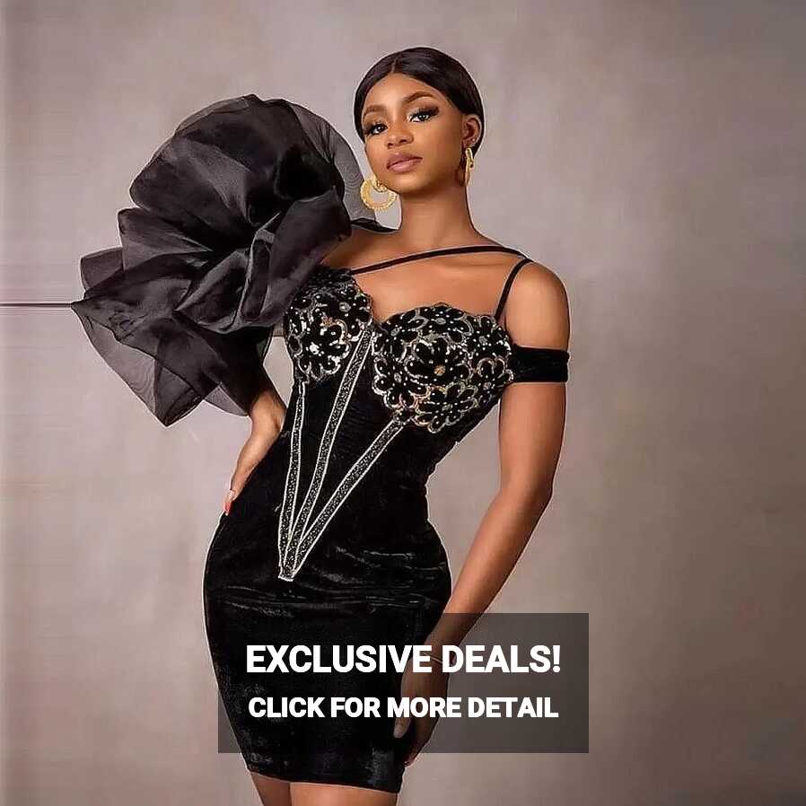 Black One Shoulder Mermaid Classy Black Cocktail Dress With Puffy ...