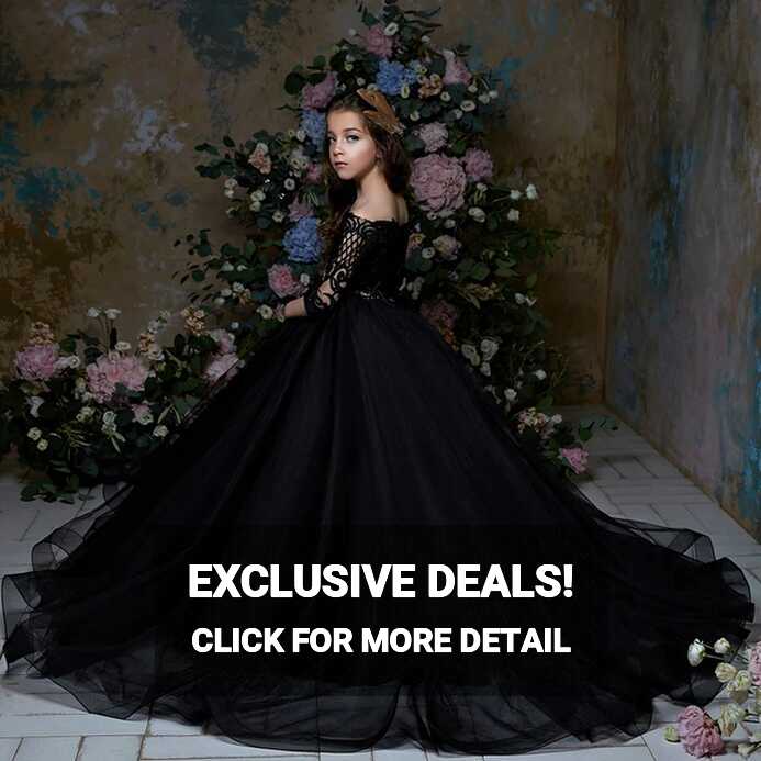 Black Party Dresses For Girls Half Sleeves Puffy Kids Ball Gown ...