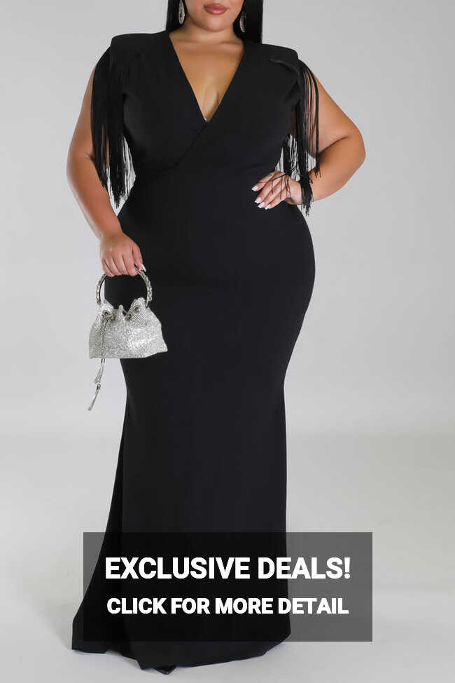 Black Plus Size Fringe Formal Maxi Dress – Rebel Rose Boutique