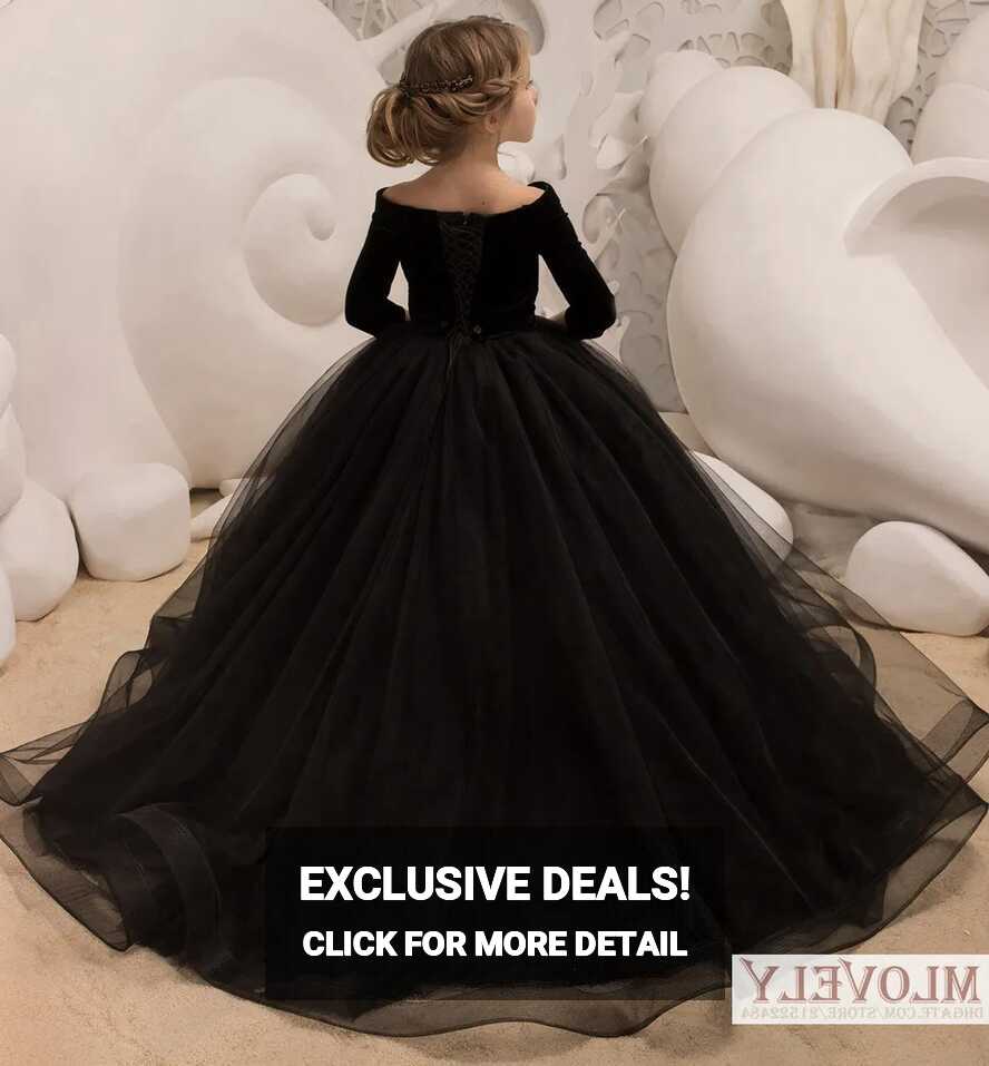 Black Princess Ball Gown Kids Pageant Dress With Elegant Half ...