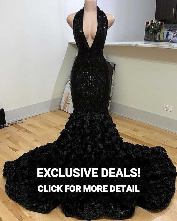 Black Prom Dress 2023 Mermaid/Trumpet Halter Neck Sequin Rosette ...