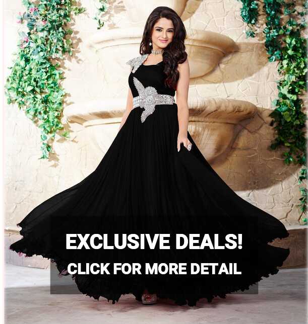 Black Pure Satin Party Wear Gown 58104