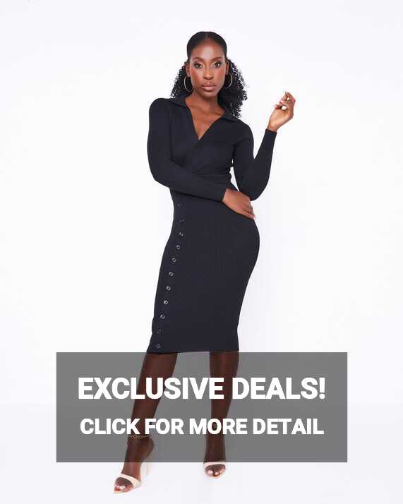 Black Ribbed Knit Button Up Midi Dress – So.NAEY