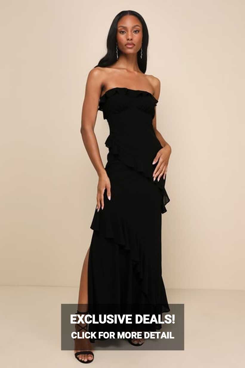 Black Ruffled Dress - Cutout Strapless Dress - Maxi Dress - Lulus