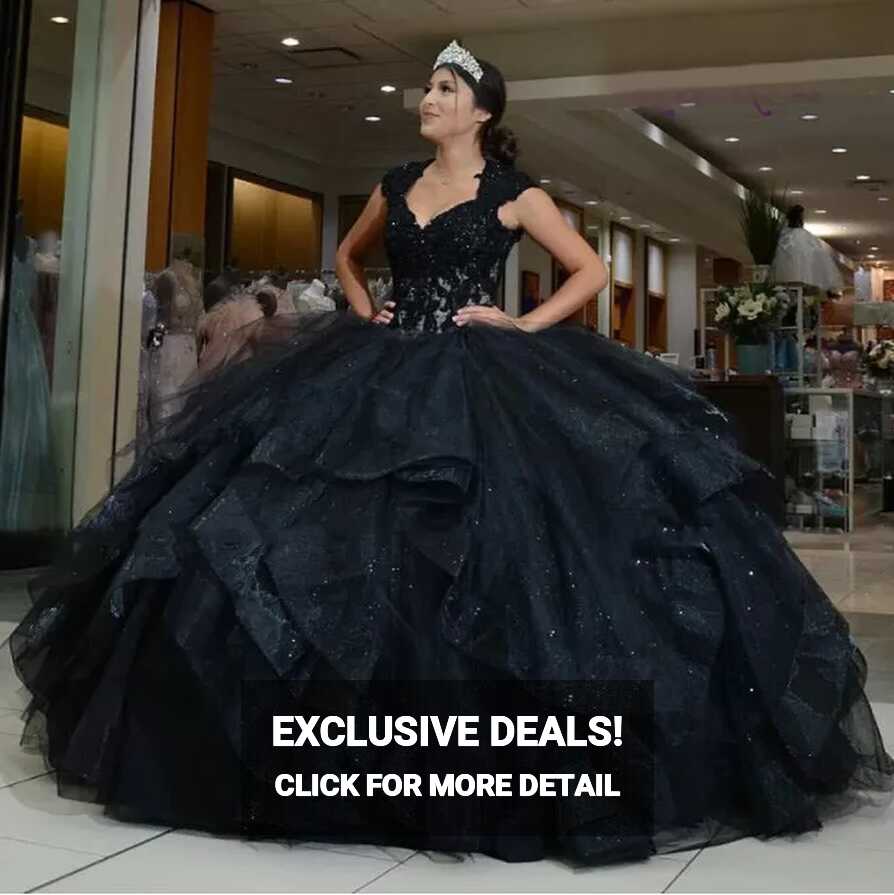 Black Ruffles Princess Quinceanera Dresses Sweet 15 16 Prom Party ...